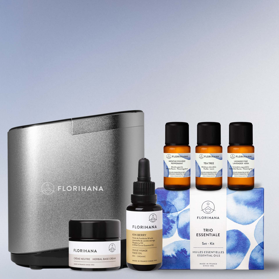Microparticles Diffuser + Set Trio Essentiale + Herbal Base Cream - 50ml + Face Oil - Kin Berry - 30ml 